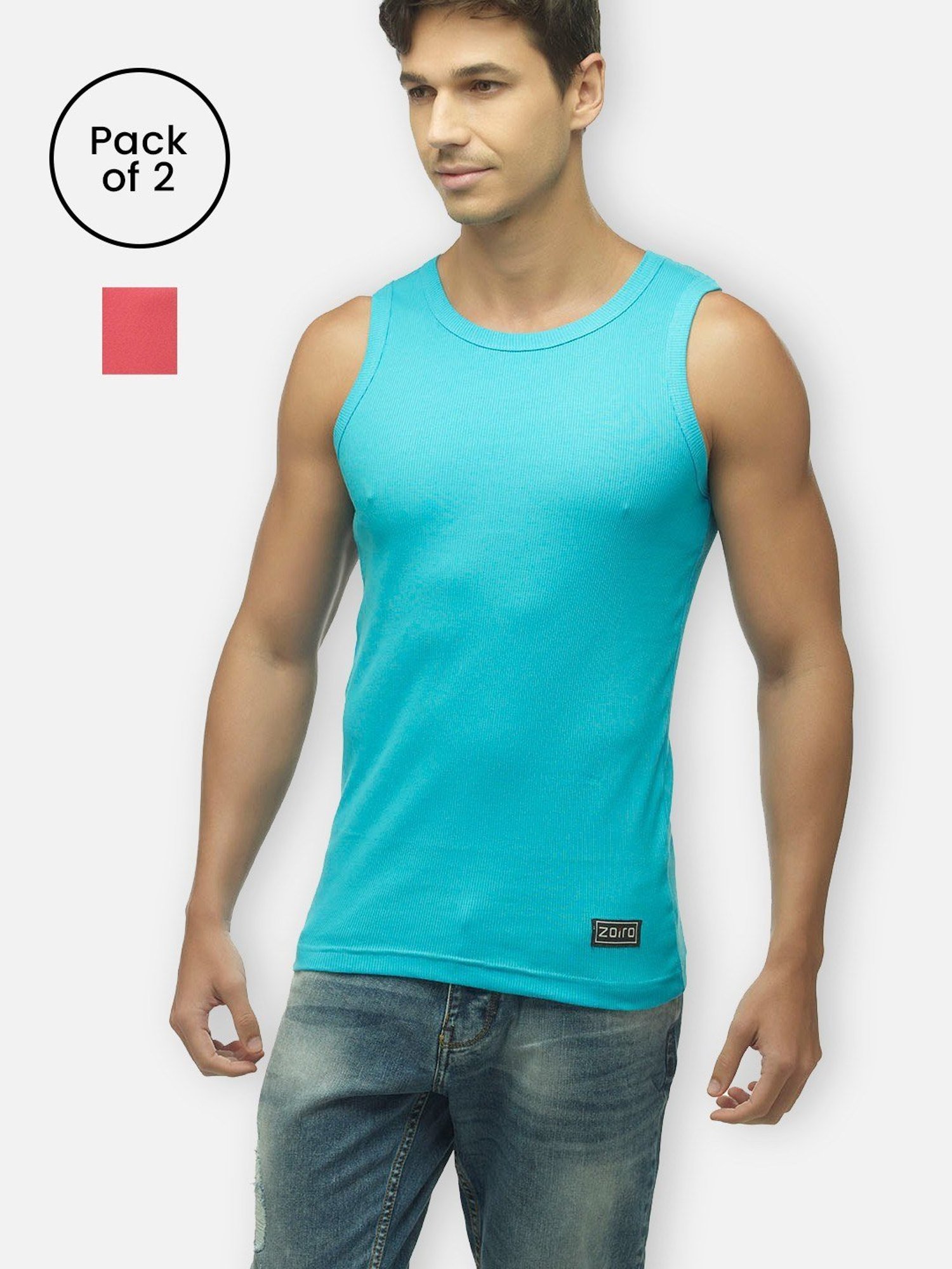 Zoiro Blue & Red Regular Fit Vest - Pack Of 2