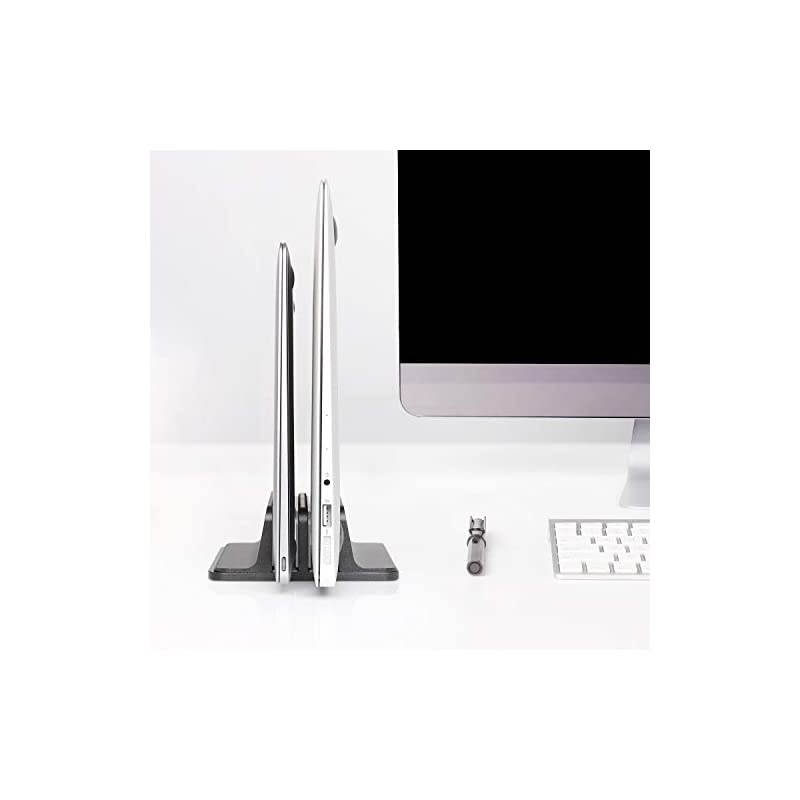 Upgraded Dock Version Vertical Laptop Stand Double Desktop Stand Adjustable Laptop Holder up to 173 inches Compatible with All MacBook ProAirMicrosoft Surface Black