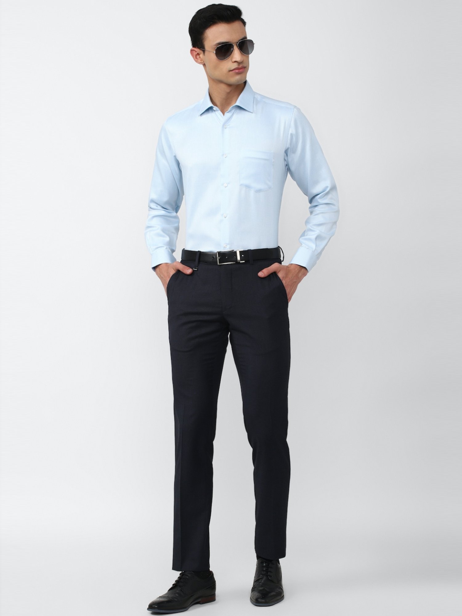 Van Heusen Navy Slim Fit Checks Trousers