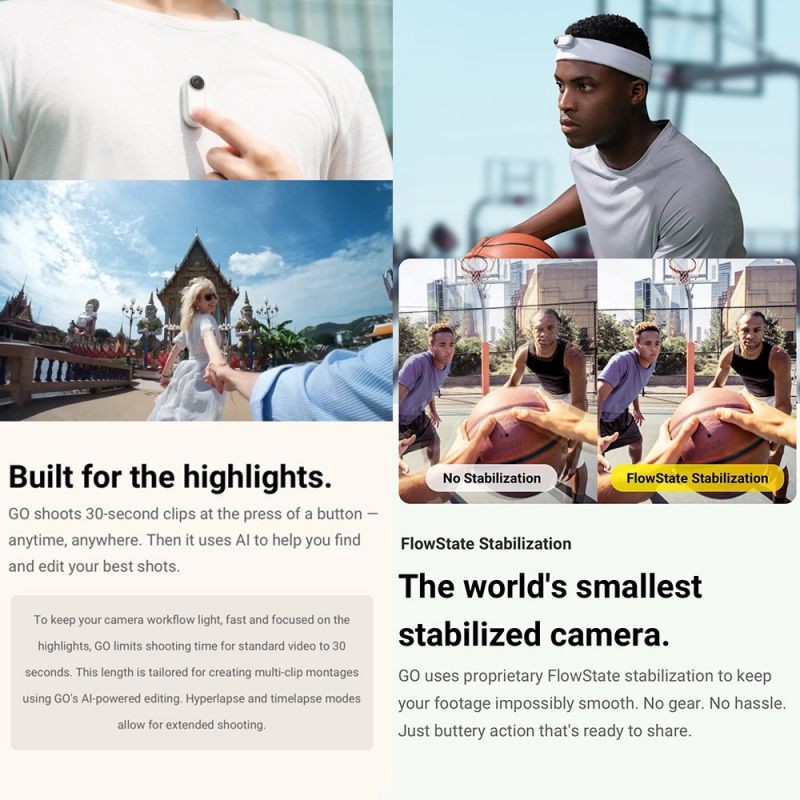 Insta360 Go 1080P Video Sports Action Camera with 8GB Memory Supports FlowState Stabilizetion Timelapse Hyperlapse Slow Motion BT Connection APP Control for YouTube Vlog Video Making for iPhone