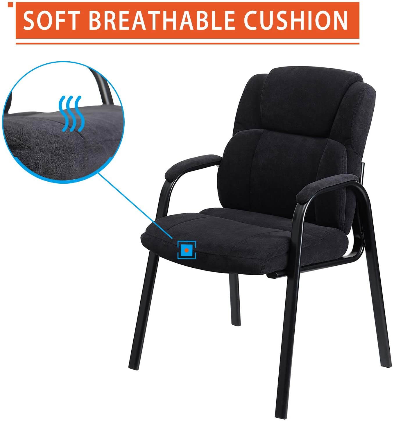 Upholstered Guest Chair with Padded Arm Rest for Reception Meeting Conference and Waiting Room Side Office Home Black