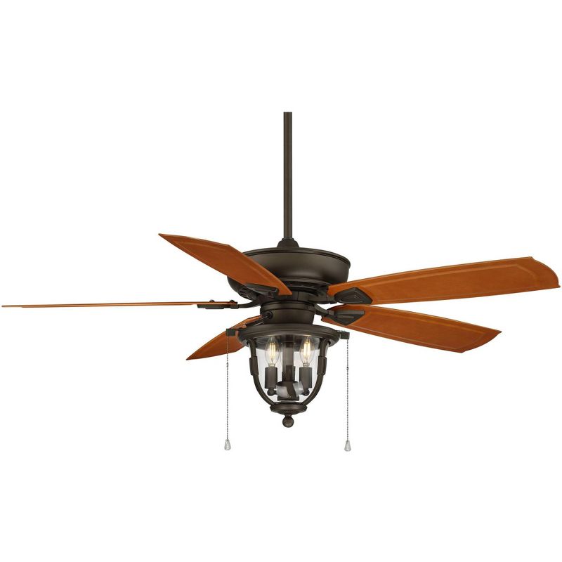 52" Casa Vieja Farmhouse Outdoor Ceiling Fan with Light LED Dimmable Emperial Bronze Clear Glass Wet Rated Patio Exterior Porch