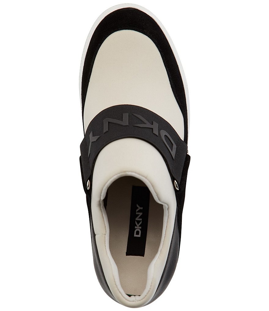 DKNY Cosmos Logo Strap Colorblock Slip On Wedge Sneakers