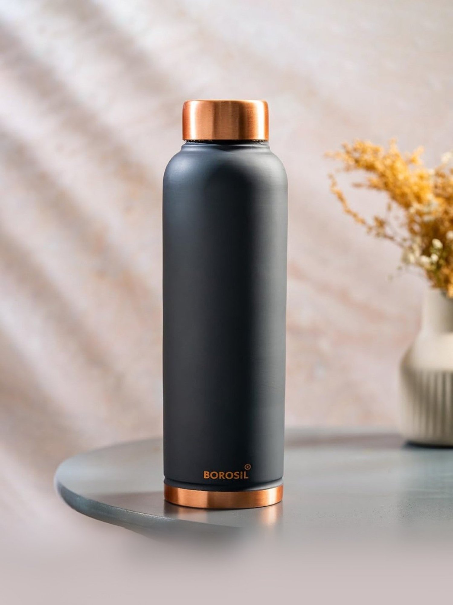 Borosil Grey Copper Bottle With Double Wall Vacuum (1 L)
