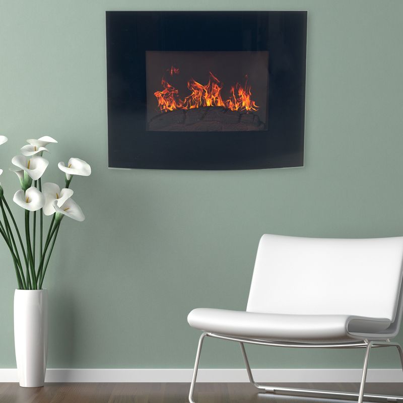 Northwest Curved Glass Electric Fireplace Wall Mount & Remote Black