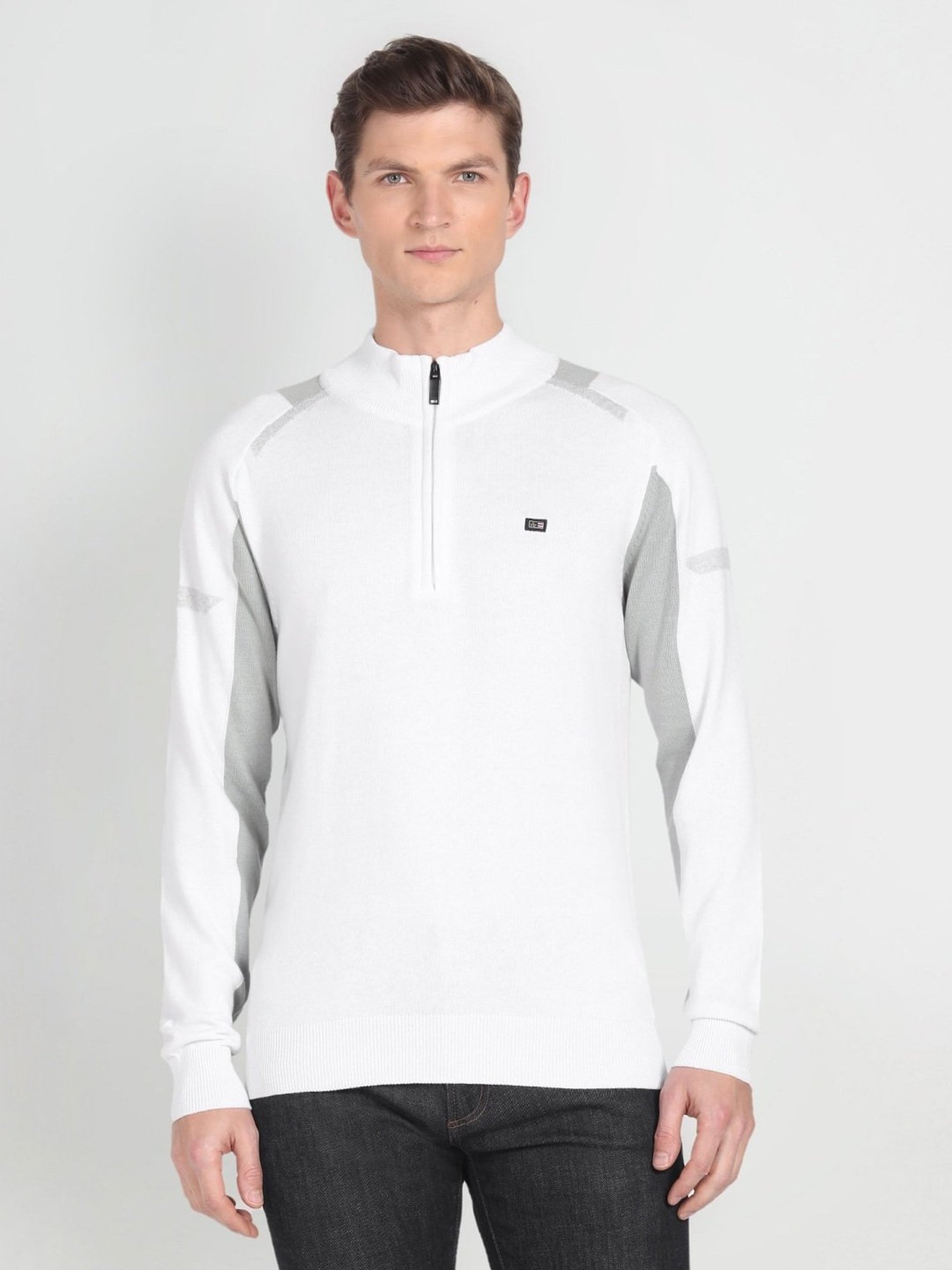 Arrow Sport White Regular Fit Self Pattern Sweater