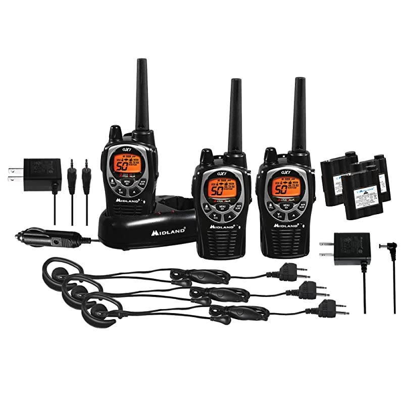 50 Channel Waterproof GMRS TwoWay Radio Long Range Walkie Talkie with 142 Privacy Codes SOS Siren and NOAA Weather Alerts and Weather Scan BlackSilver 3Pack