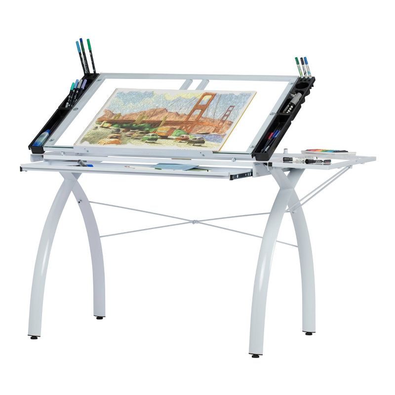 Futura Craft Station with Folding Shelf-White/Clear Glass