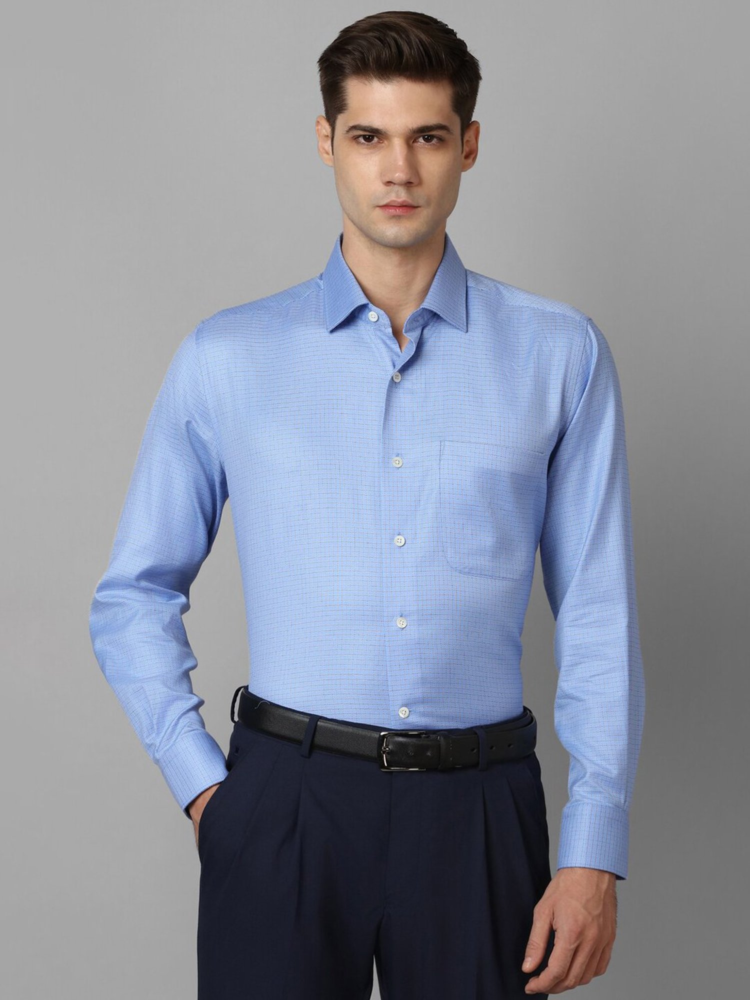 Luxure By Louis Philippe Blue Regular Fit Check Cotton Shirt