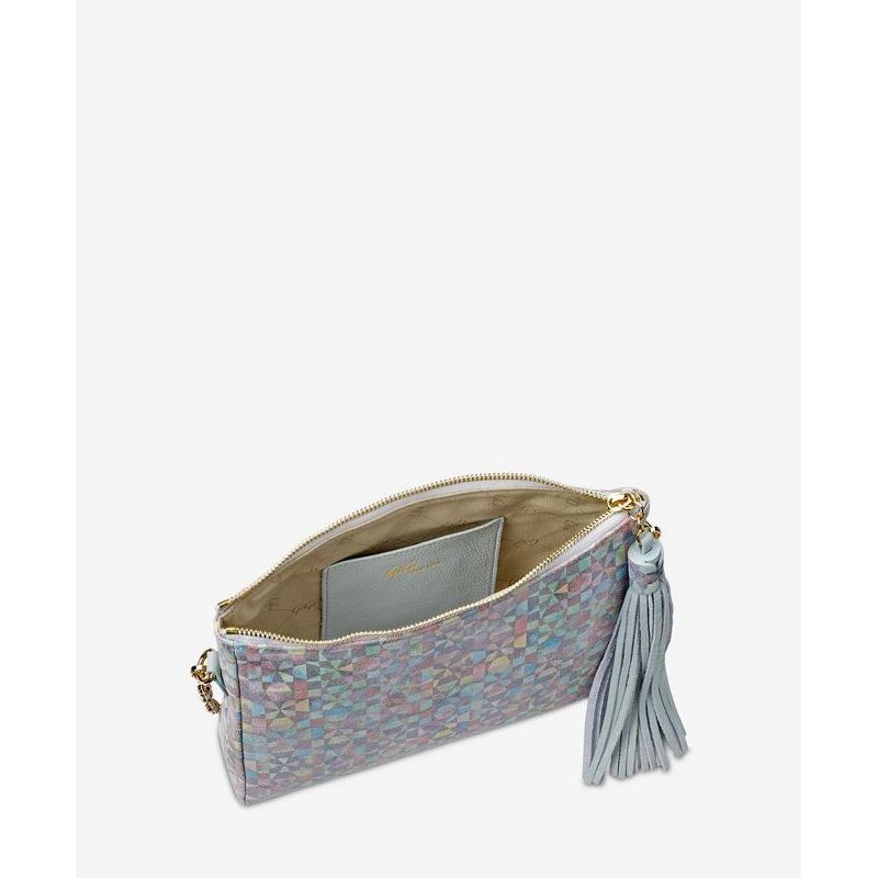 VR NYC Magnetic Strap Closure Mosaic Design Denim Laser Cut Crossbody Bag - Blue