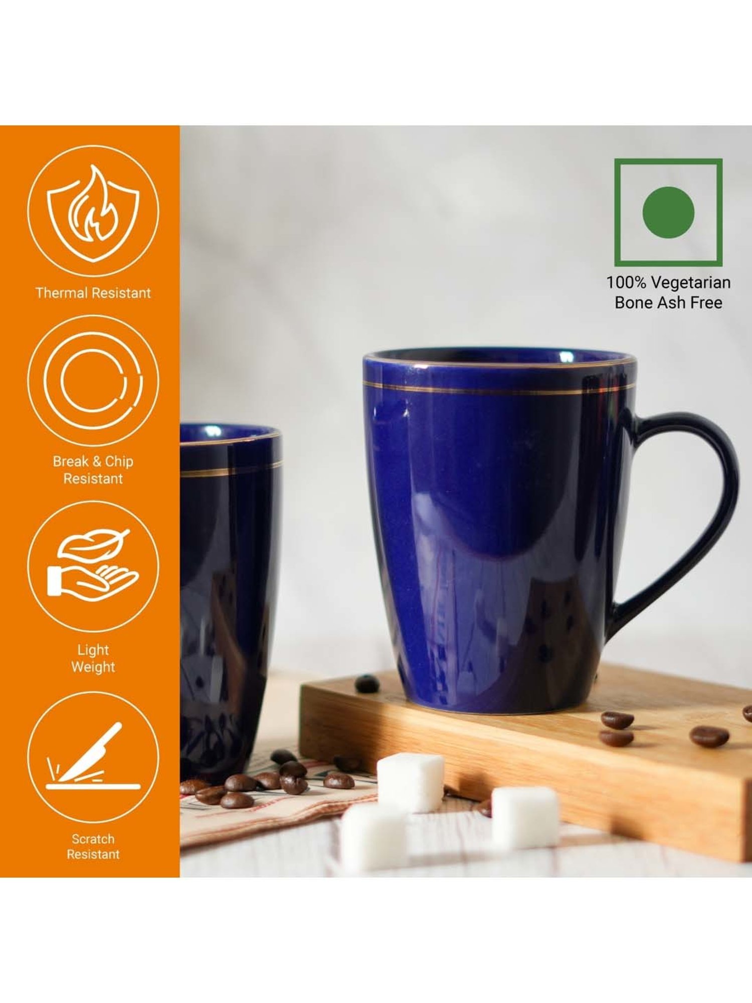 Femora Navy Ceramic Coffee Mugs (0.36 L) - Set of 4