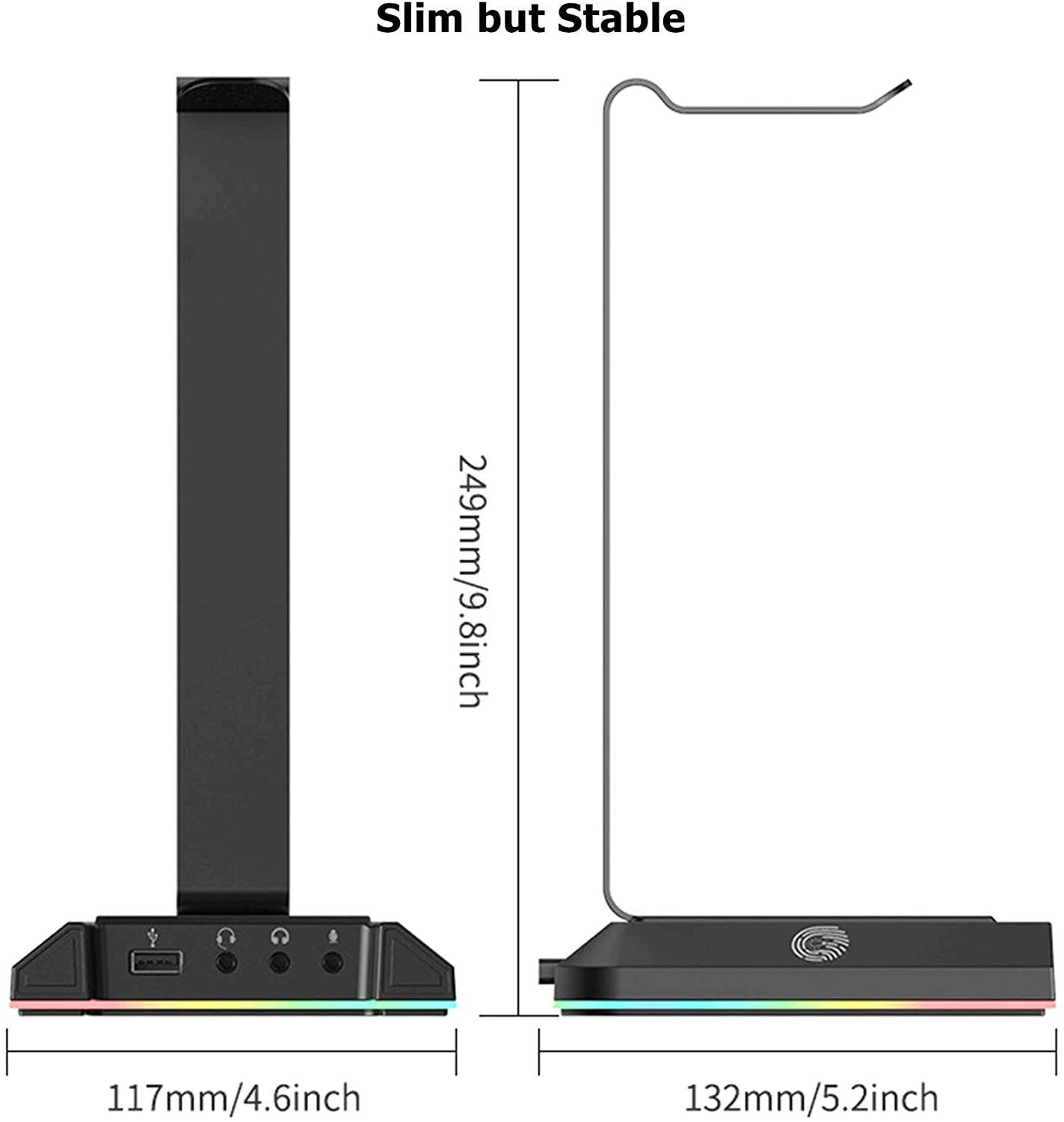 Gaming Headphone Headset Stand, Aluminum RGB Headset Headphone Stand Holder with USB Charger 7.1 Surround Sound and 3.5mm Port Fit for Gamers Gifts Desk Gaming Accessories