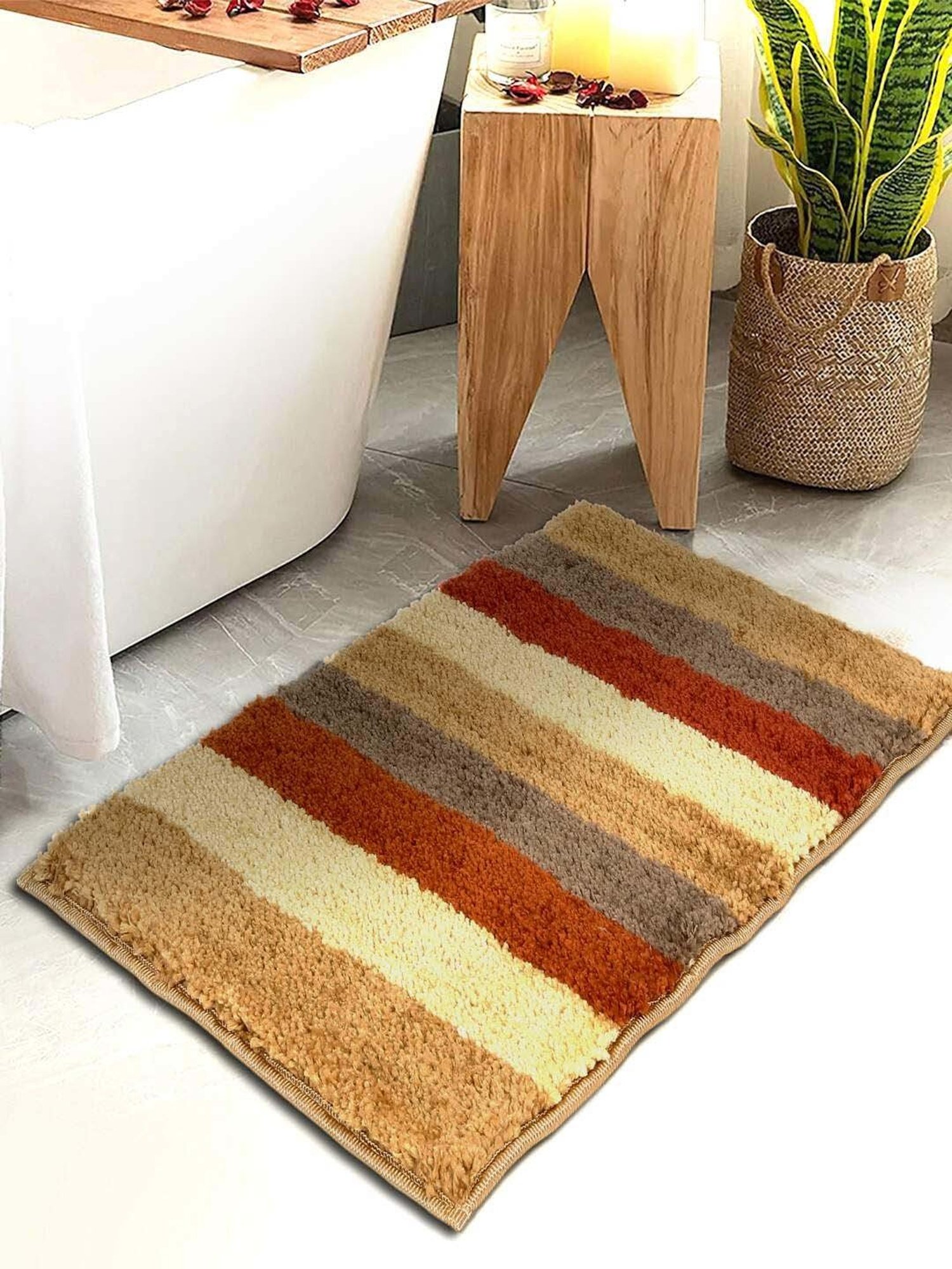 Hosta Homes Brown & Beige Cotton Water Absorbent Anti Skid Multipurpose Mat