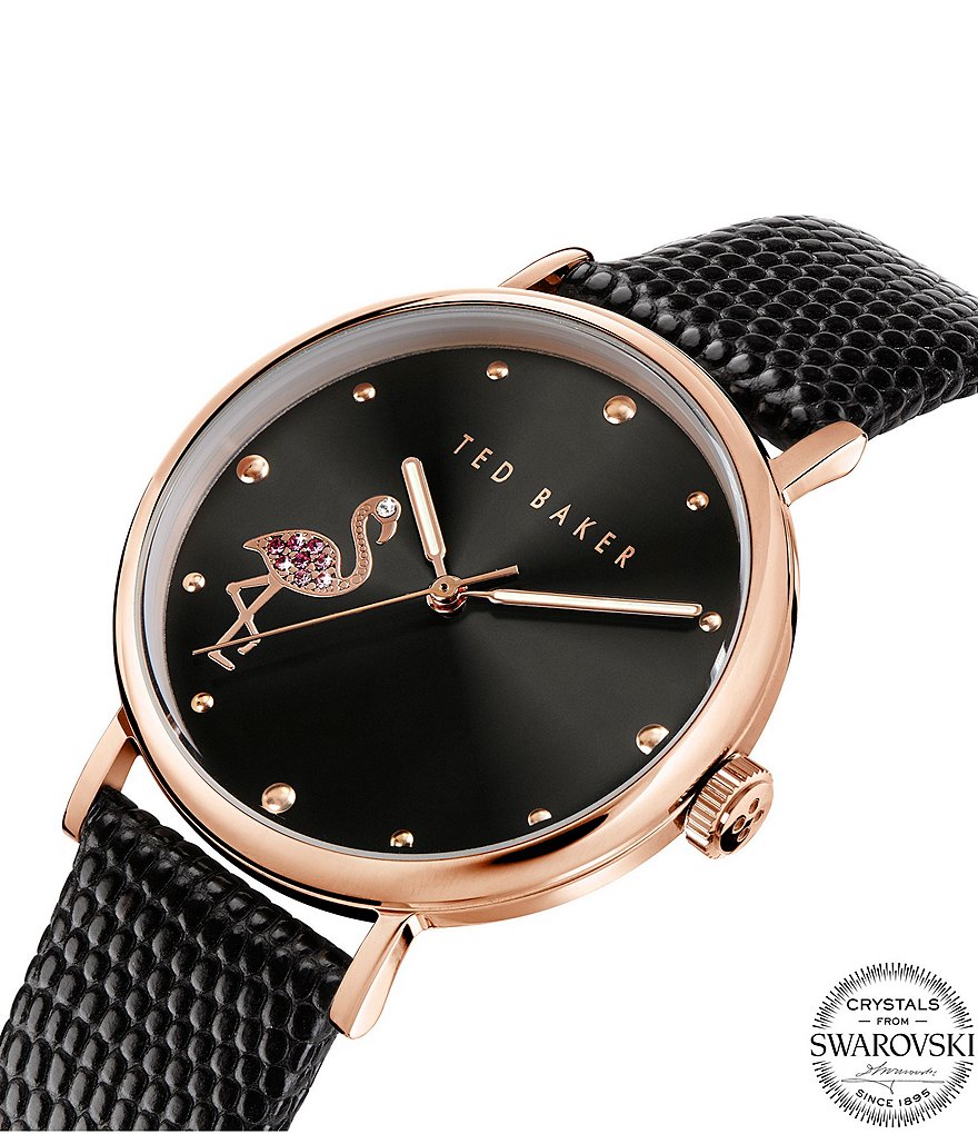 Ted Baker London Phylipa Flamingo Dial Leather Strap Watch
