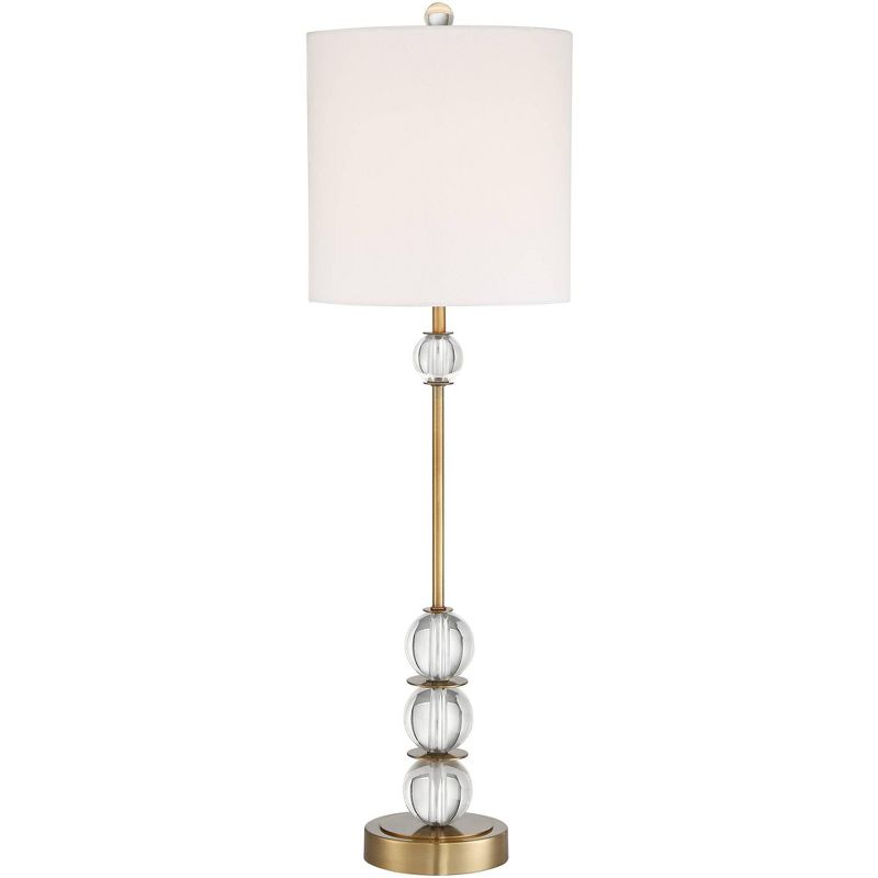 Vienna Full Spectrum Art Deco Buffet Table Lamp Crystal Ball Brass Metal Off White Fabric Drum Shade for Dining Room