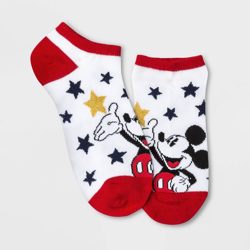 Women's Sparkly Mickey Mouse Low Cut Socks - White 4-10