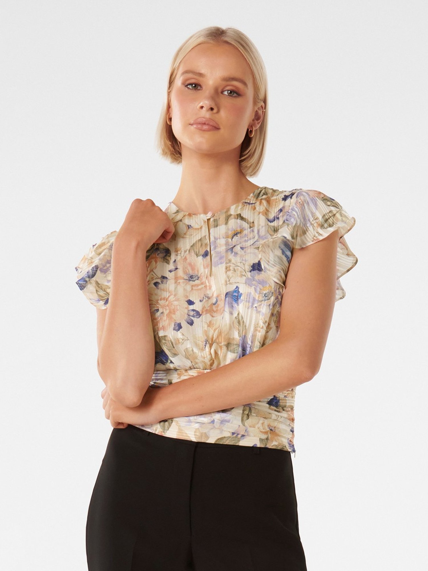 Forever New Bambi Flutter Sleeve Printed Blouse Top