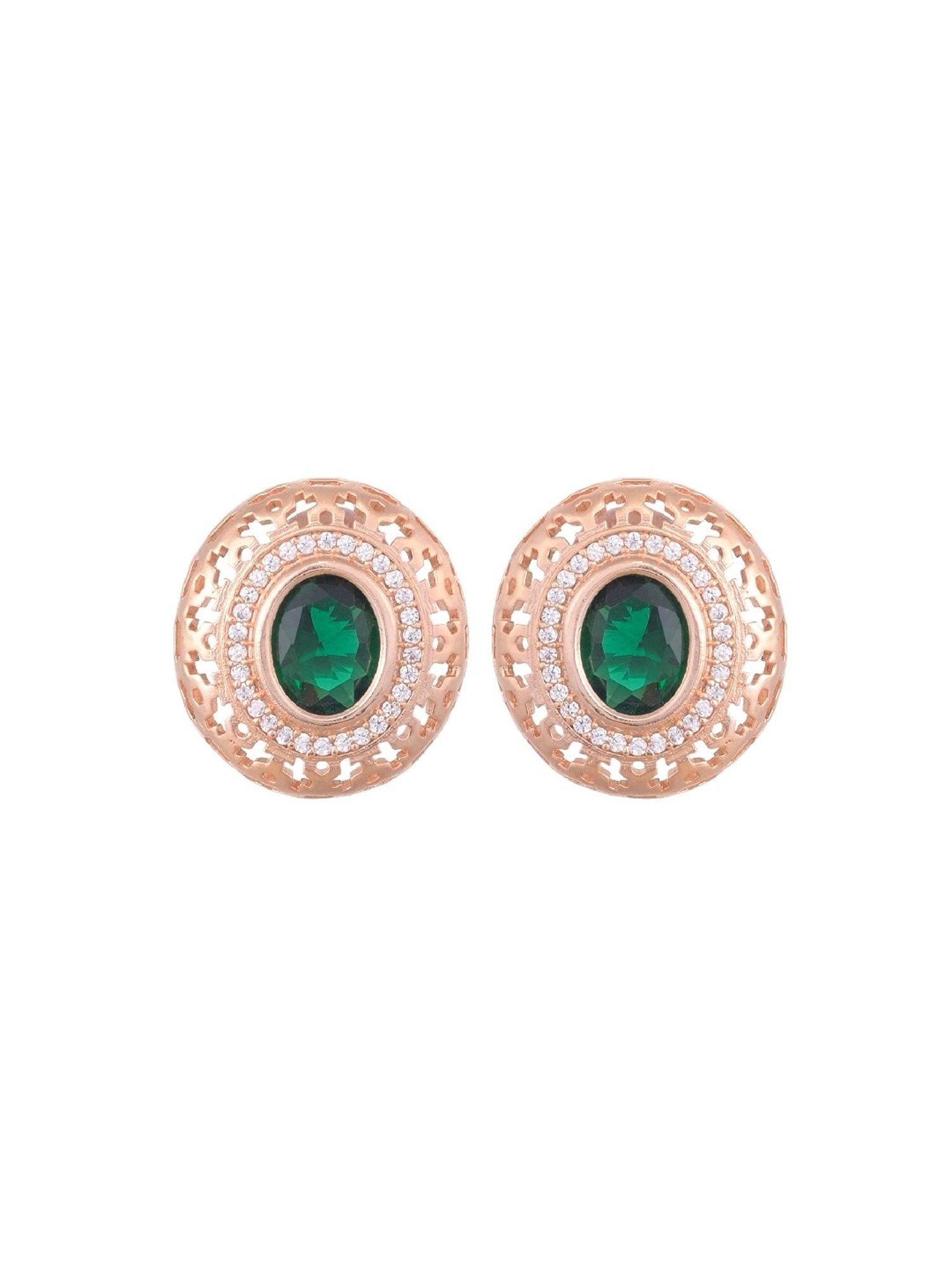 Saraf RS Jewellery Studs Rose gold AD tops Green small earrings