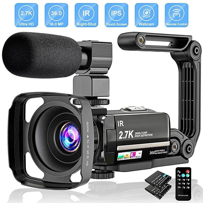 Camera 27K Camcorder Ultra HD 36MP Vlogging Camera for YouTube IR Night Vision 30quot LCD Touch Screen 16X Digital Zoom Camera Recorder with Microphone Handheld Stabilizer Remote Control