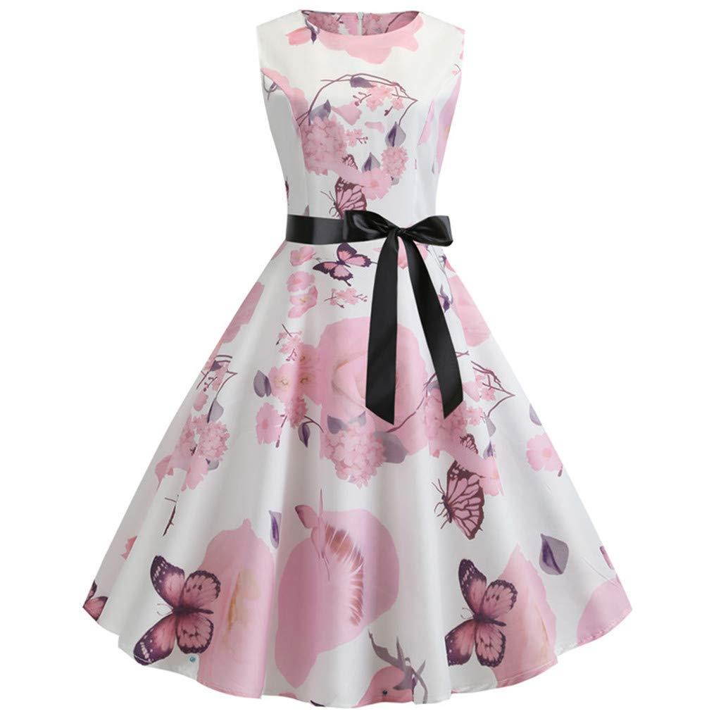 Prom Dresses for Women,Women Vintage 1950s Retro Print Sleeveless Casual Evening Party Prom Swing Dress