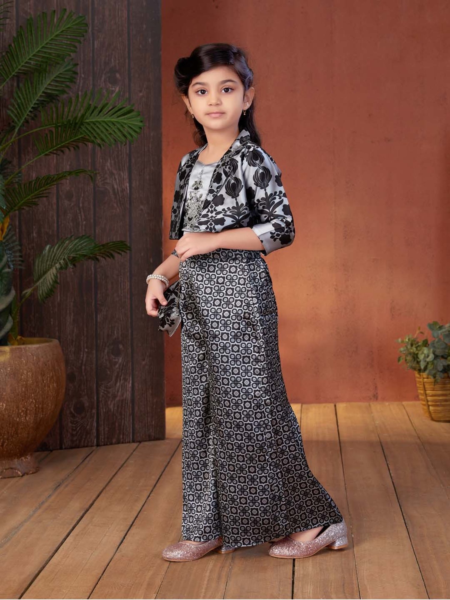 Peppermint Kids Purple & White Floral Print Top with Culottes