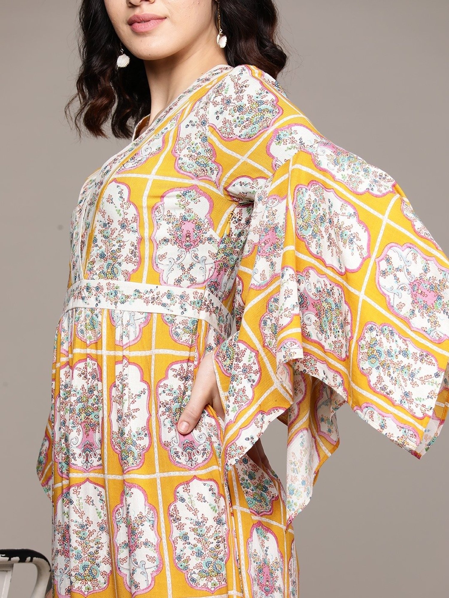 aarke Ritu Kumar Mustard Printed Maxi Dress