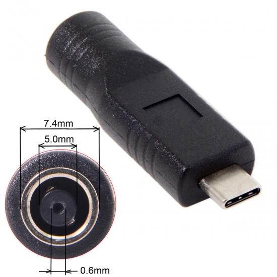 Cablecc DC Jack 7.4*5.0mm Input to USB-C Type-C Power Plug Charge Adapter for Laptop Phone