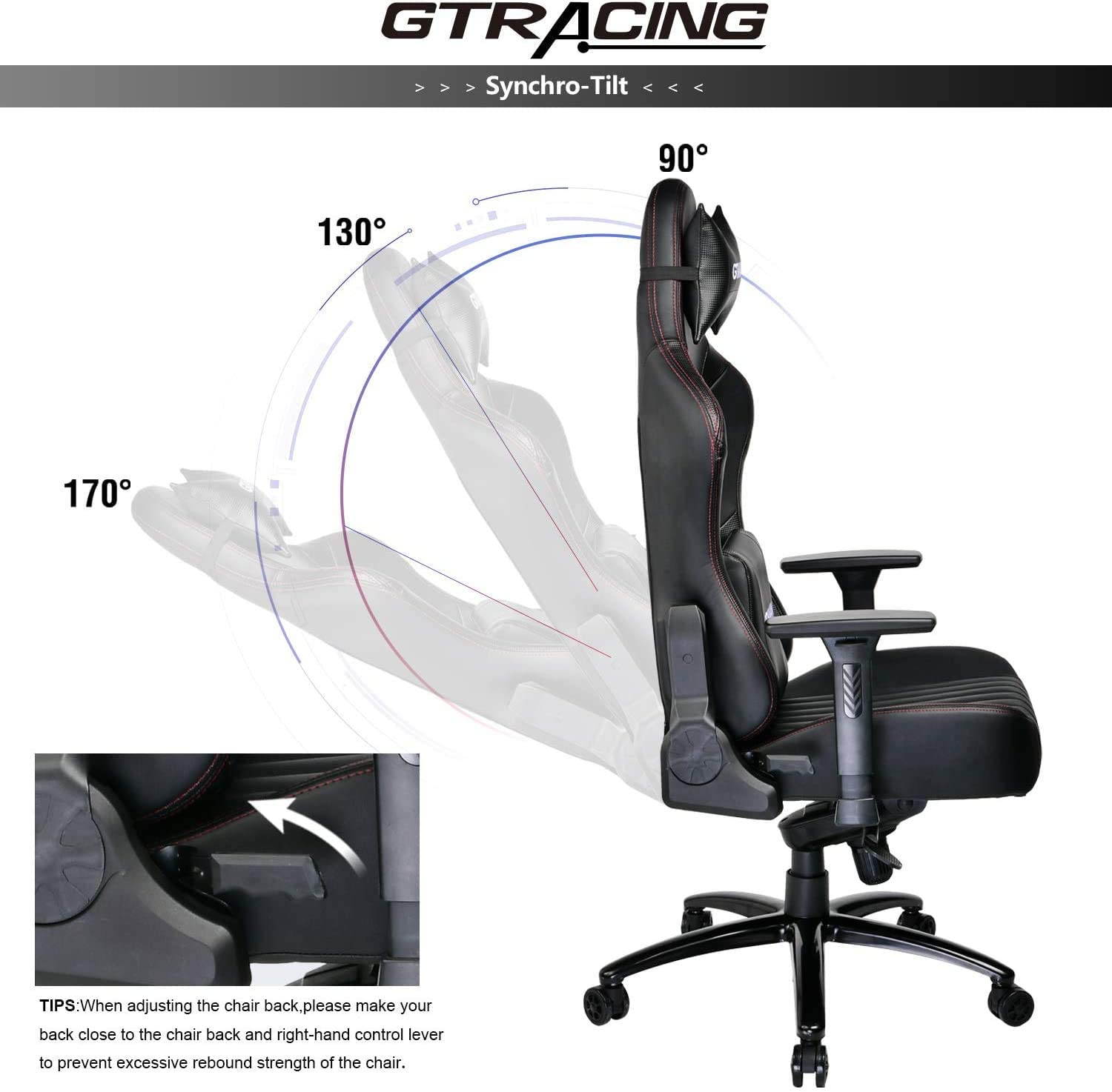 GTRACING Big and Tall Gaming Chair Memory Foam Computer Chair-Adjustable Tilt, Upgrade Mechanism,4D Armrests, Ergonomic High-Back Leather Carbon Fiber Racing Executive Office Chair, Metal Base (Black)
