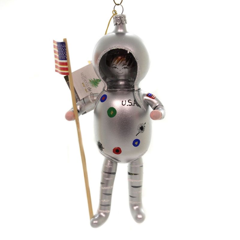 Italian Ornaments 6.75" Usa Spaceman In Silver Suit Christmas Italian Ornament  -  Tree Ornaments