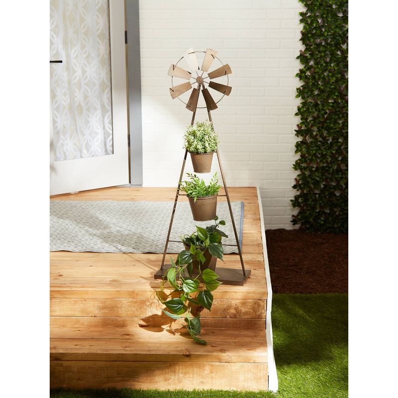 18.5" Indoor/Outdoor Metal Windmill Plant Stand Black - Zings & Thingz