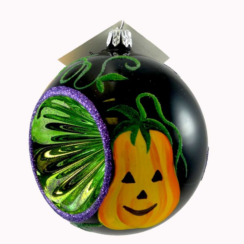Laved Italian Ornaments Happy Halloween Reflector Pumpkinsblown Glass  -  Tree Ornaments