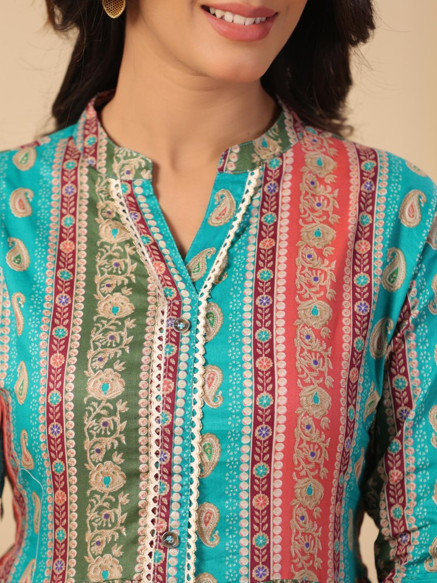 Fashor Blue & Pink Cotton Printed A-Line Dress