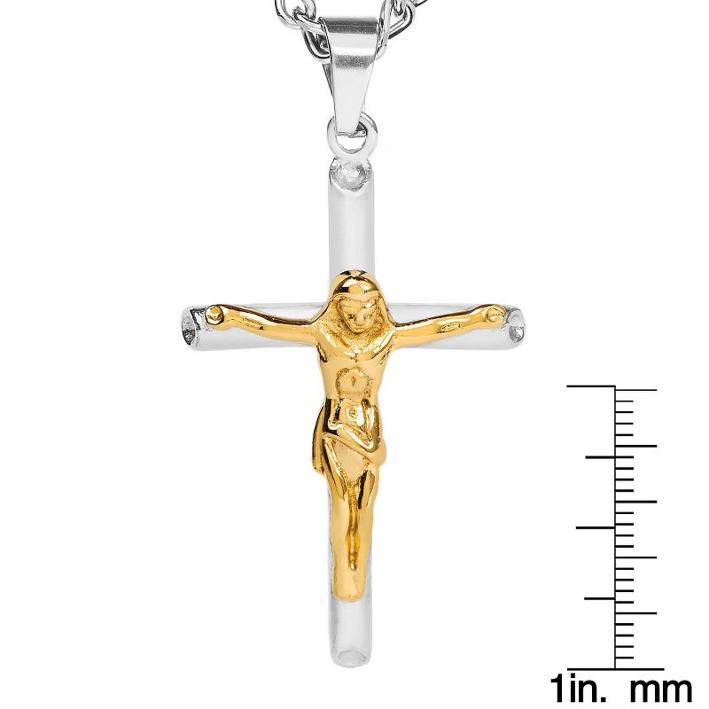 Men's Stainless Steel Two-Tone Crucifix Cross Necklace