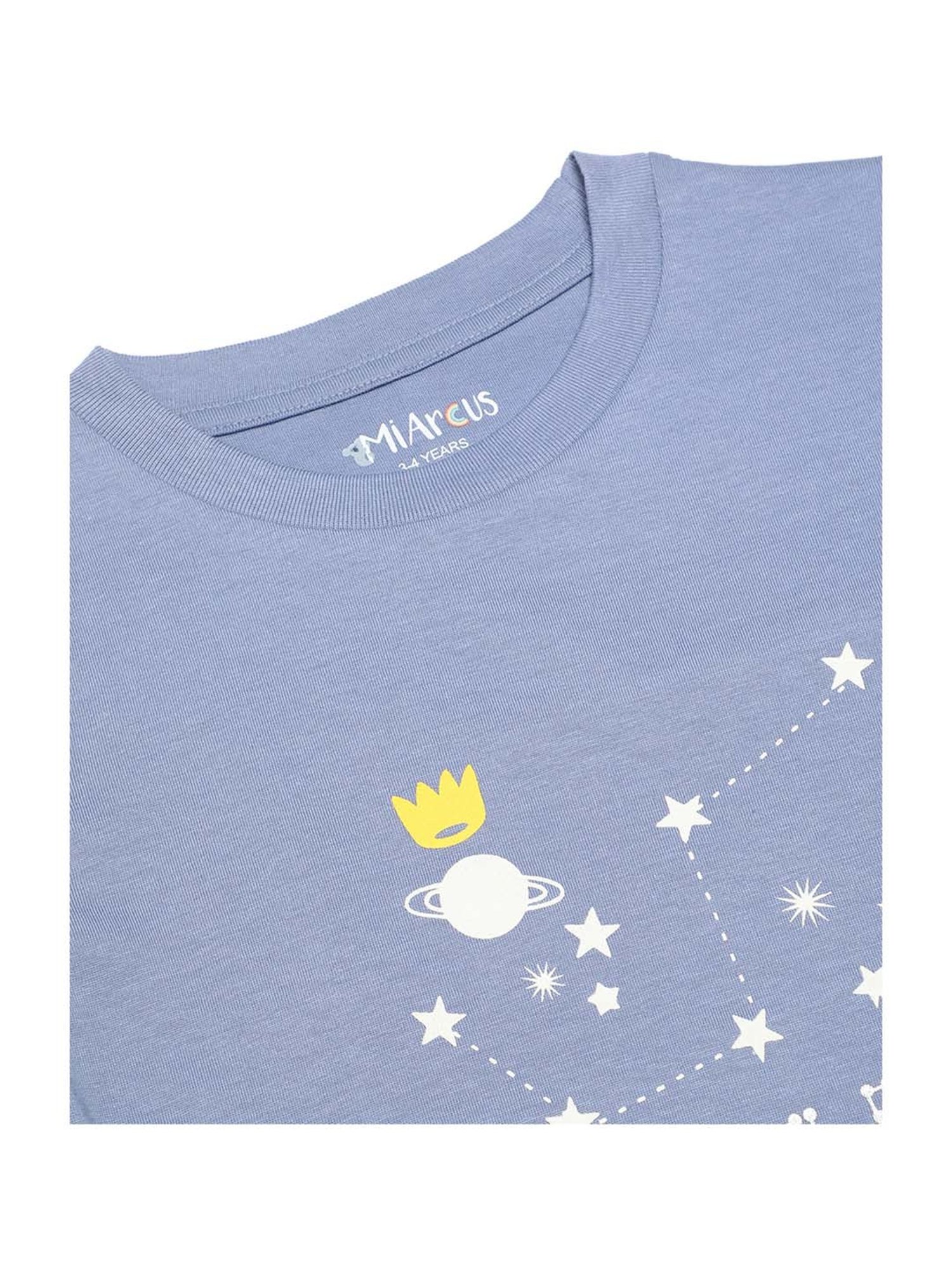 MiArcus Kids Blue & White Cotton Printed T-Shirt