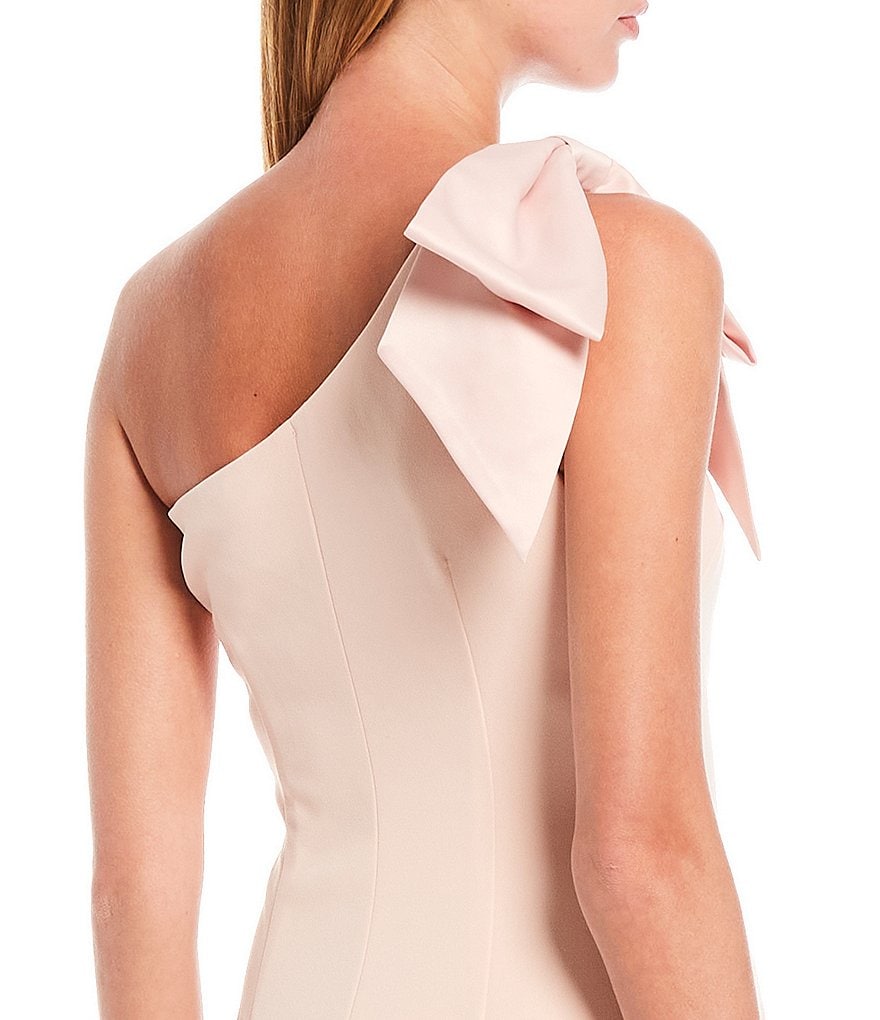 Eliza J Bow Detail One Shoulder Crepe Mermaid Gown