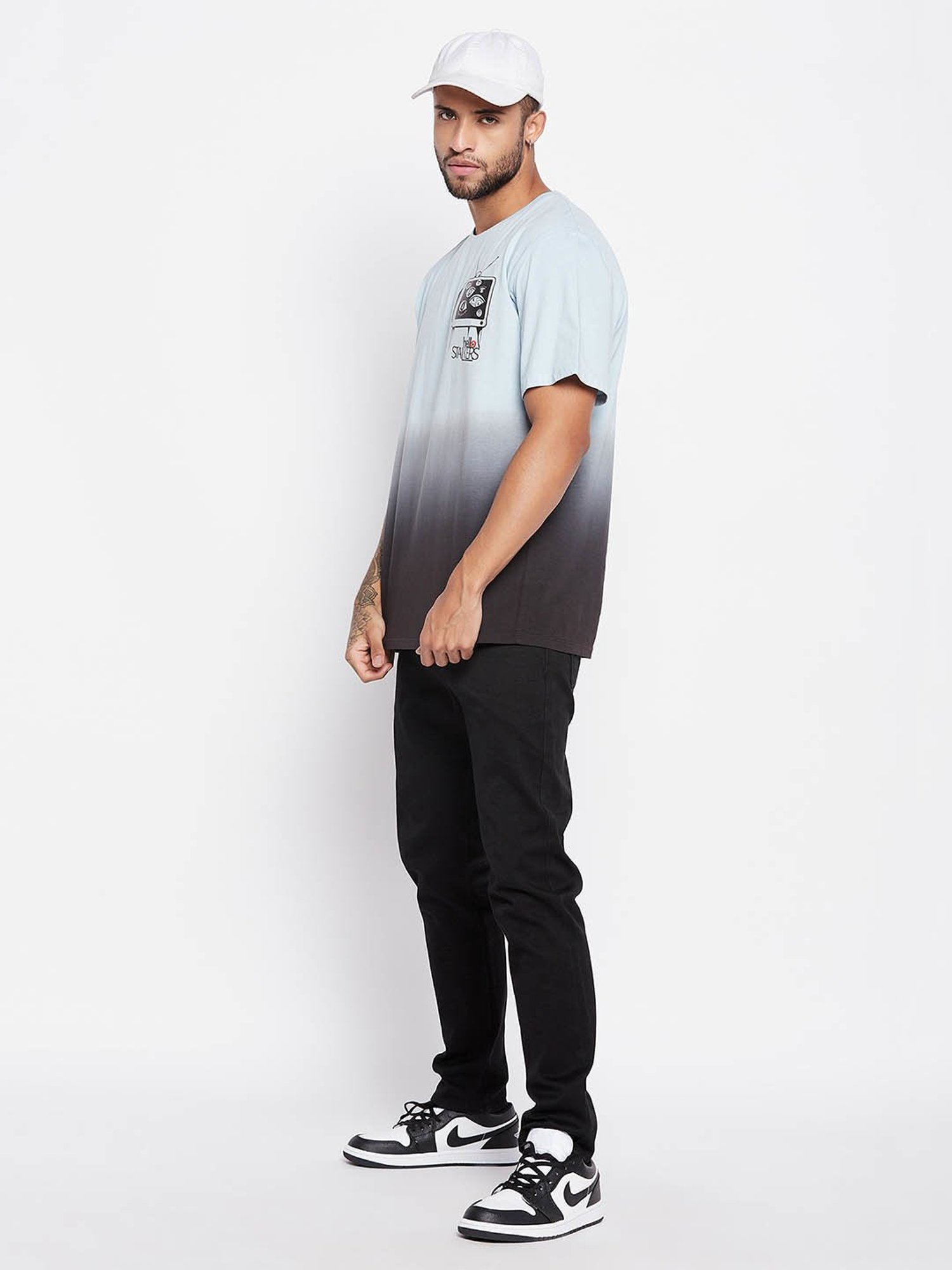 EDRIO Light Blue Regular Fit Ombre T-Shirt