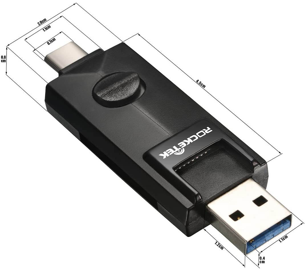 [OTG Adapter & SD Card Reader] Rocketek USB C & USB 3.0 TF/SD Card Reader/OTG Adapter for Smartphone Tablet and PC, Type C OTG Adapter for for USB C On-The-Go Compatible Devices