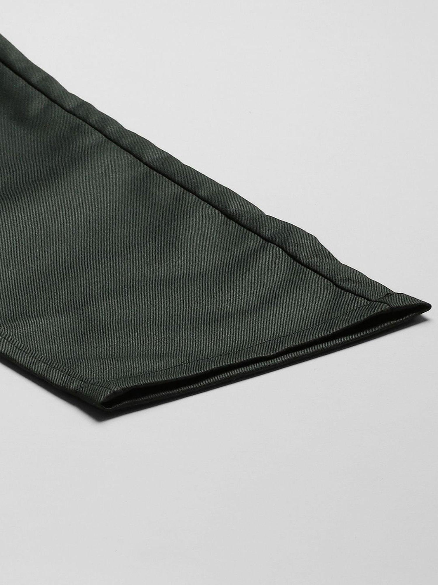 Sojanya Green Cotton Regular Slim Fit Flat Front Trousers