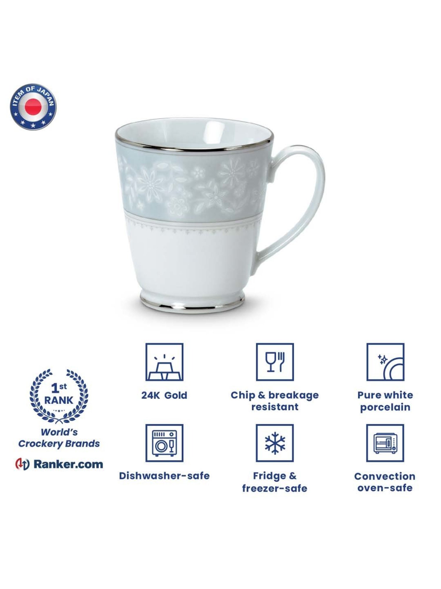 Noritake Winter Sonata White & Blue Poreclain Milk Mug (0.37 L) - Set of 2