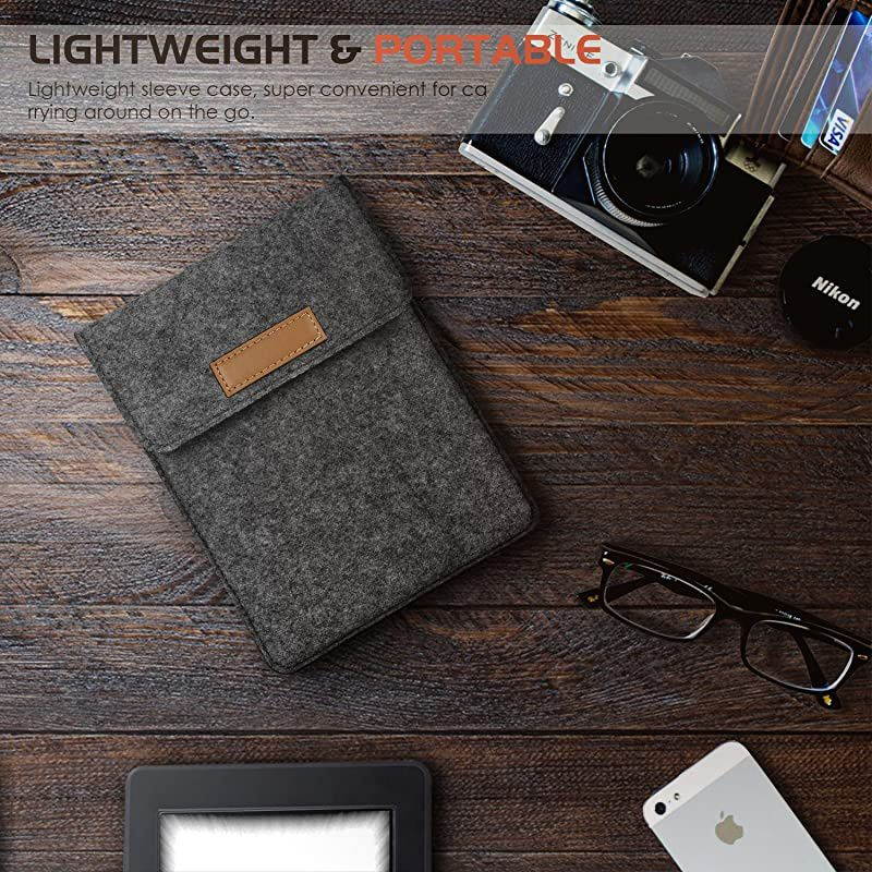 Sleeve Fits Kindle E-Reader, Protective Felt Cover Case Pouch Bag Fit with All-New Kindle 10th Gen 2019 / Kindle Paperwhite 10th Gen 2018 / Kindle(8th Gen, 2016) / Kindle Oasis 6 Inch, Dark Gray