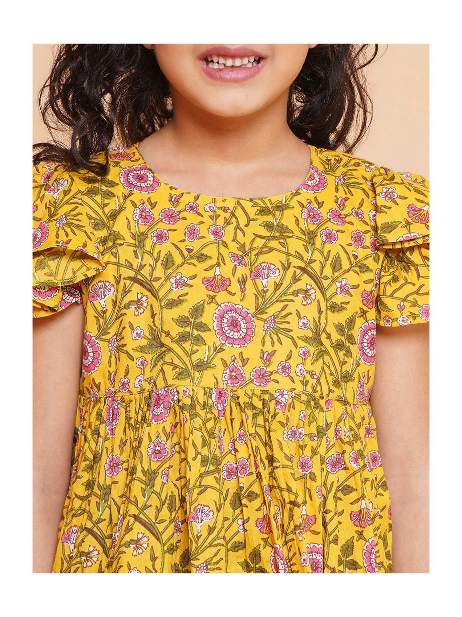 Little Bansi Kids Yellow Floral Print Dress