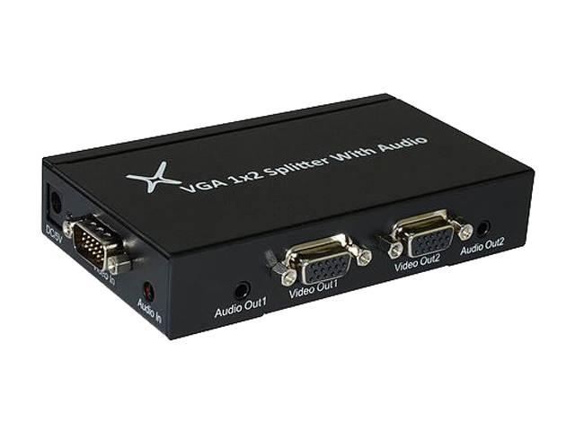 XtremPro 41138 VGA Splitter 1x2 Ports, 1 In 2 Out, 15 Pin w/ 3 Audio Ports, Resolution Up To 1920x1200 & 1080p, Amplifier Bandwidth To 500MHz For PC, TV Monitor Projector Screen Sharing - Black