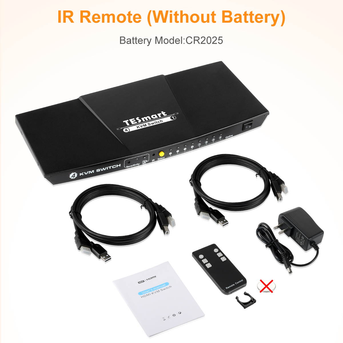 TESmart 4x1 HDMI KVM Switch HDMI 4K 30Hz HDMI Switcher 4 Port HDMI Switch Box with IR Remote Support HDMI 1.4 10.2Gbps with 2 USB 2.0 HDMI Cables for Laptop,PS4,Xbox(Black)