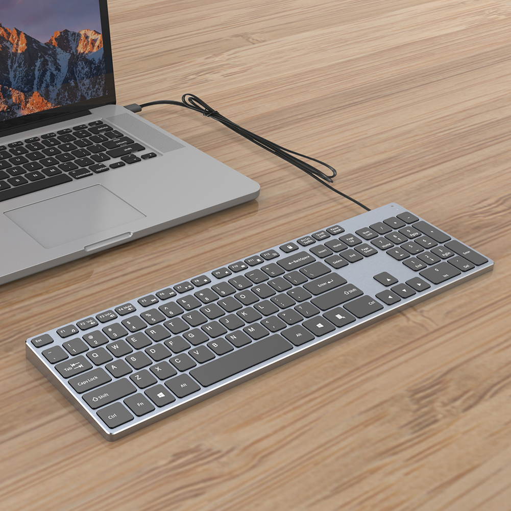 Aluminum USB Wired Keyboard with Numeric Keypad for PC Windows 10/8 / 7 / Vista/XP