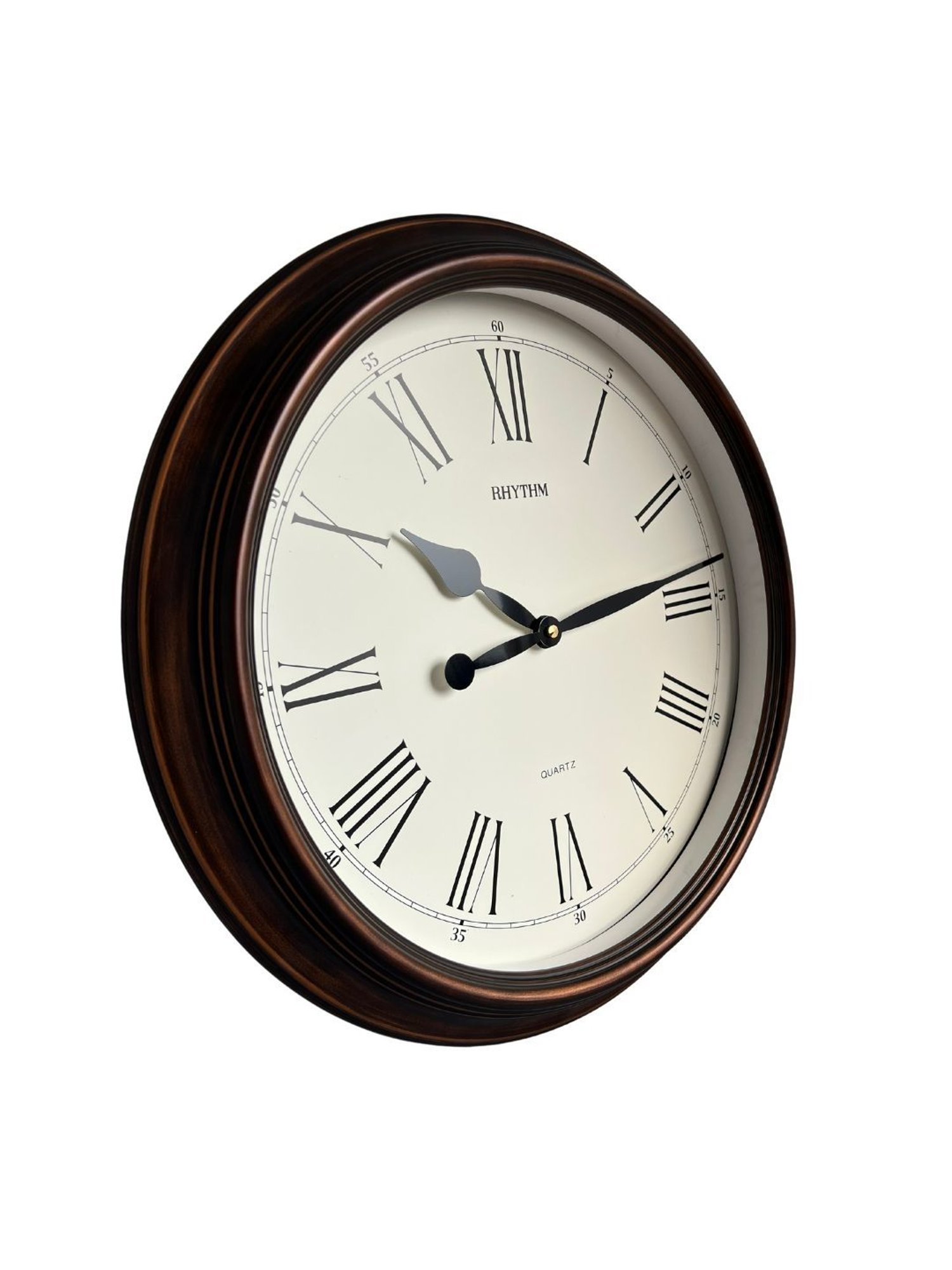RHYTHM Elegant Round Brown Plastic Wall Clock