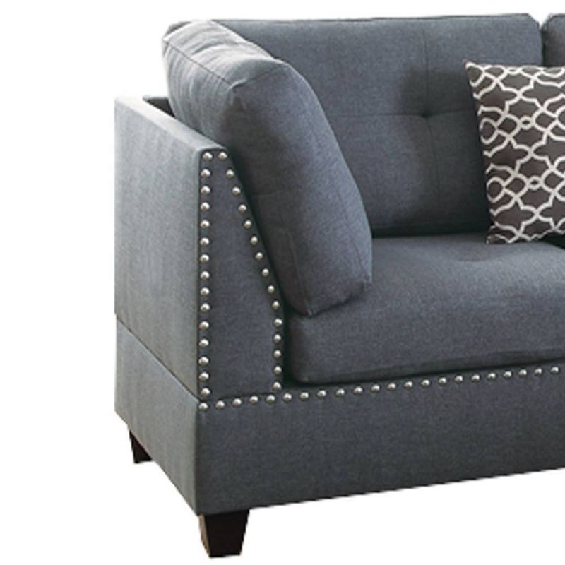 3pc Polyfiber Sectional Set with Nail Head Trim Blue/Gray - Benzara