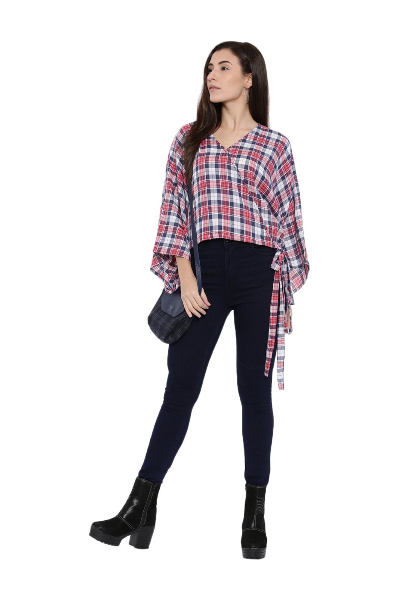 The Kaftan Company Red & Navy Cotton Plaid Pattern Kaftan