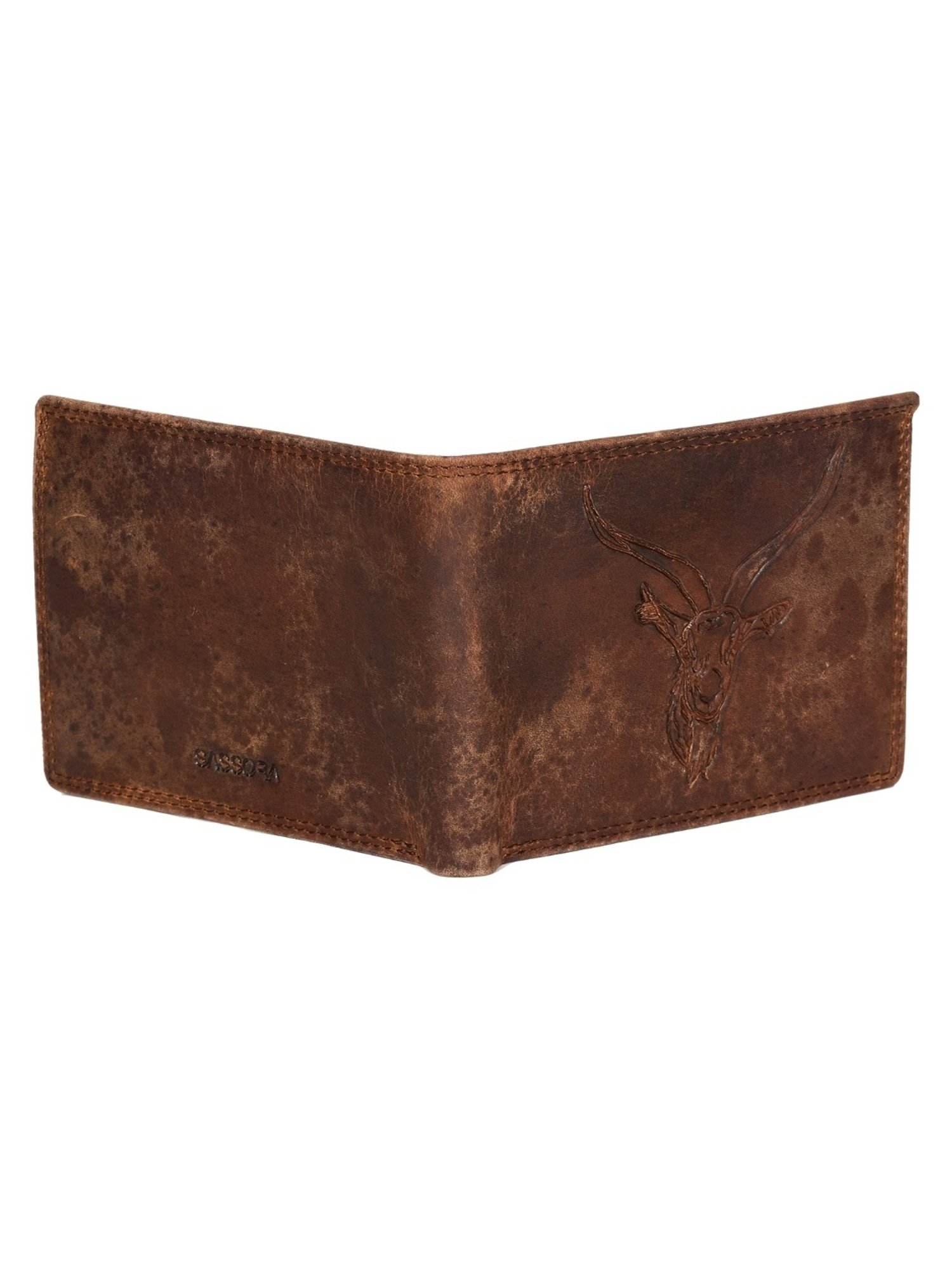 SASSORA HAN Brown Leather Textured RFID Bi-Fold Wallet