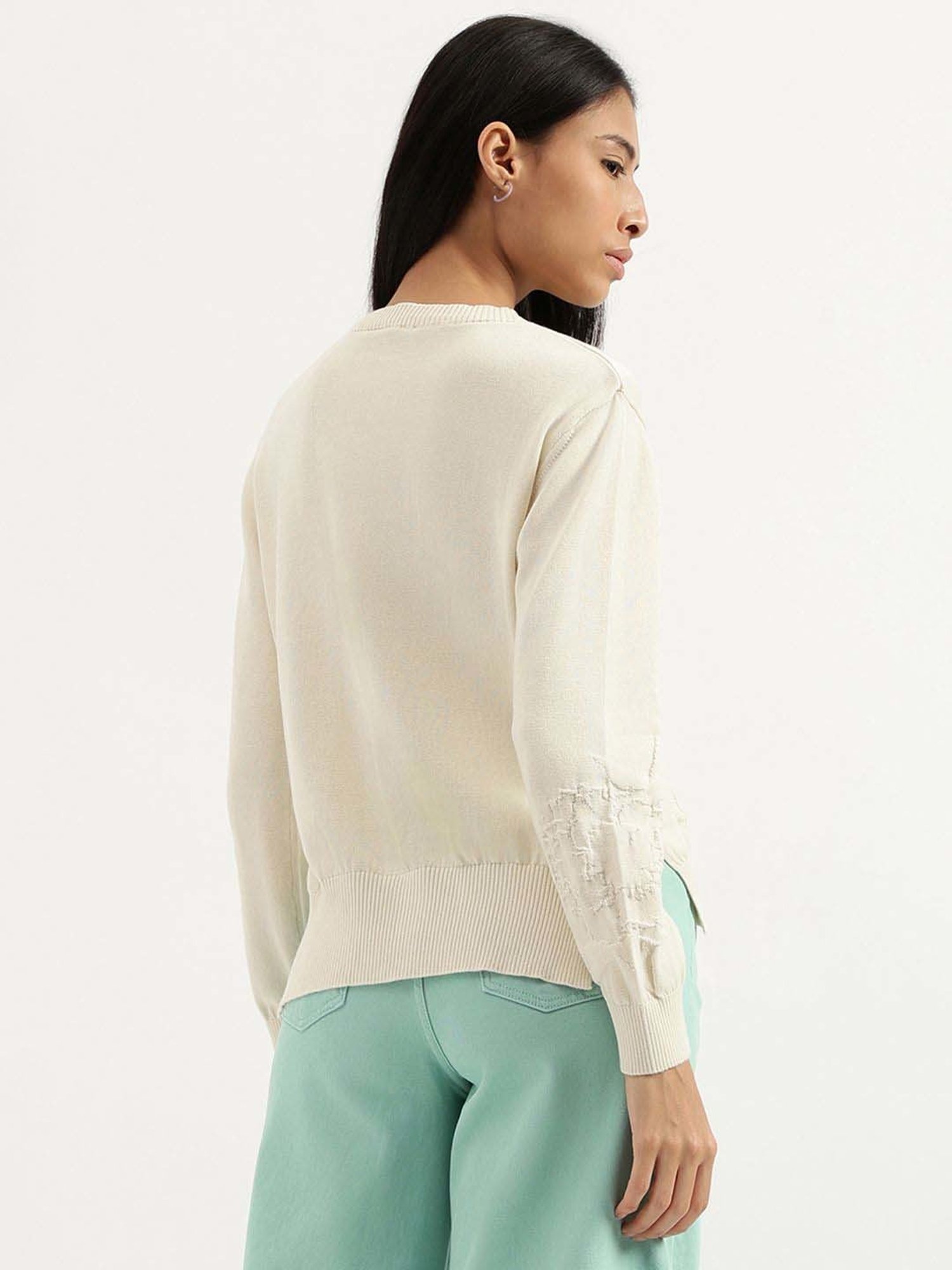 United Colors of Benetton Off White Cotton Self Pattern Top