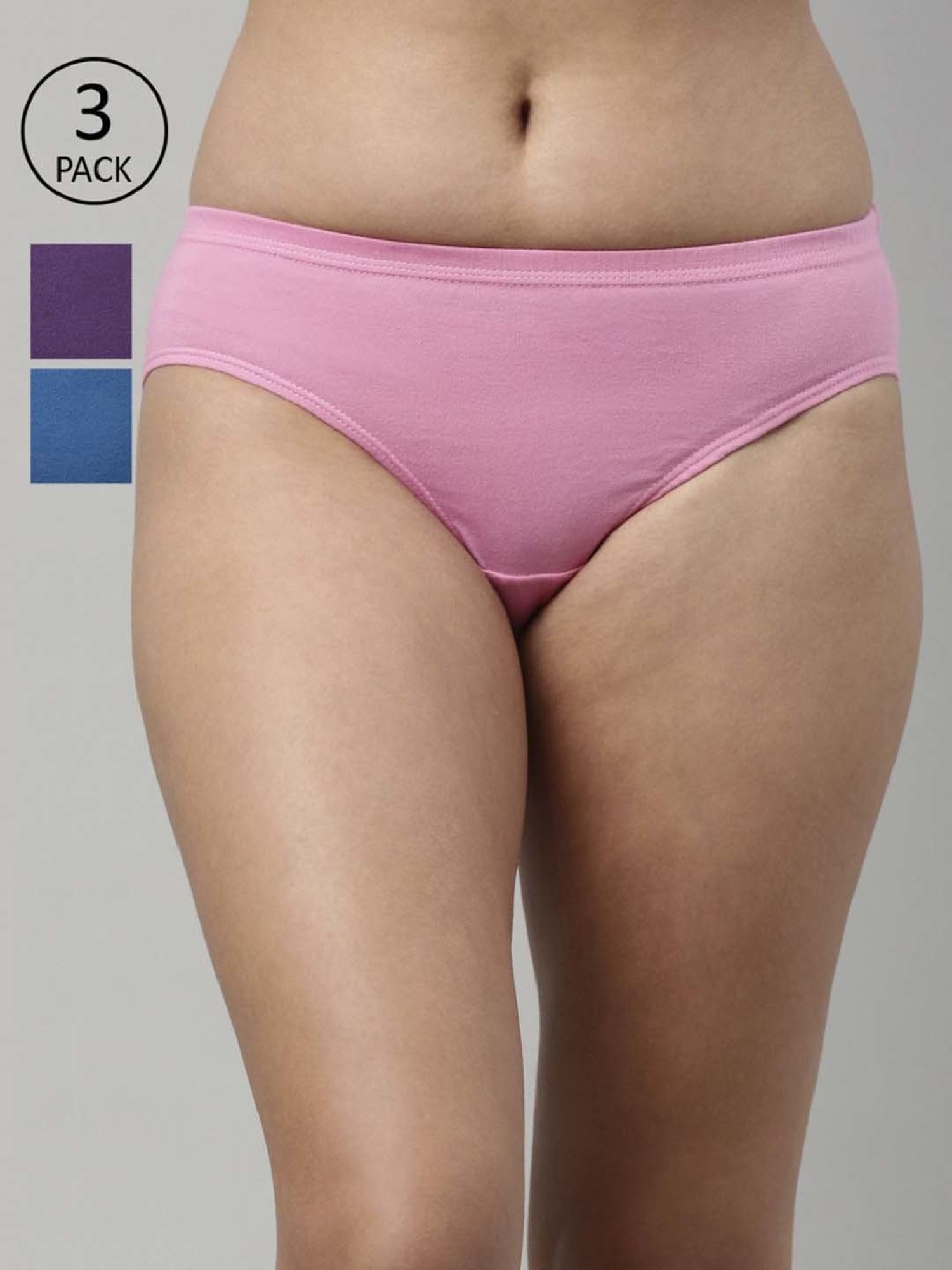 FEELINGS Assorted Color Cotton Plain Hipster Panties - Pack of 3